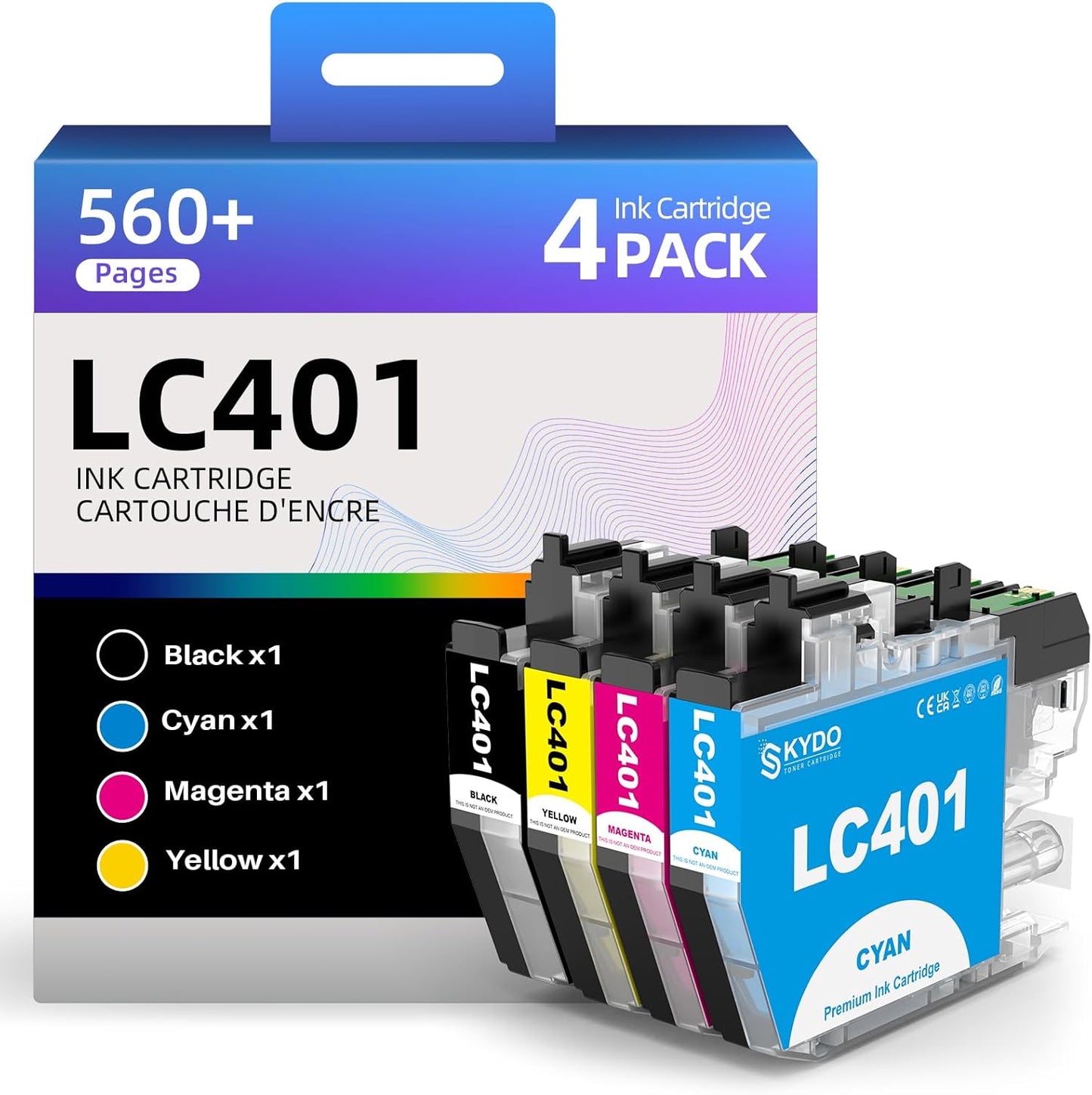 LC401XL Ink Cartridges 4 Pack Replacement for Printer Ink LC 401 XL High Yield Use for MFC-J1010DW MFC-J1012DW MFC-J1170DW MFC-J1800DW, Black Cyan Magenta Yellow