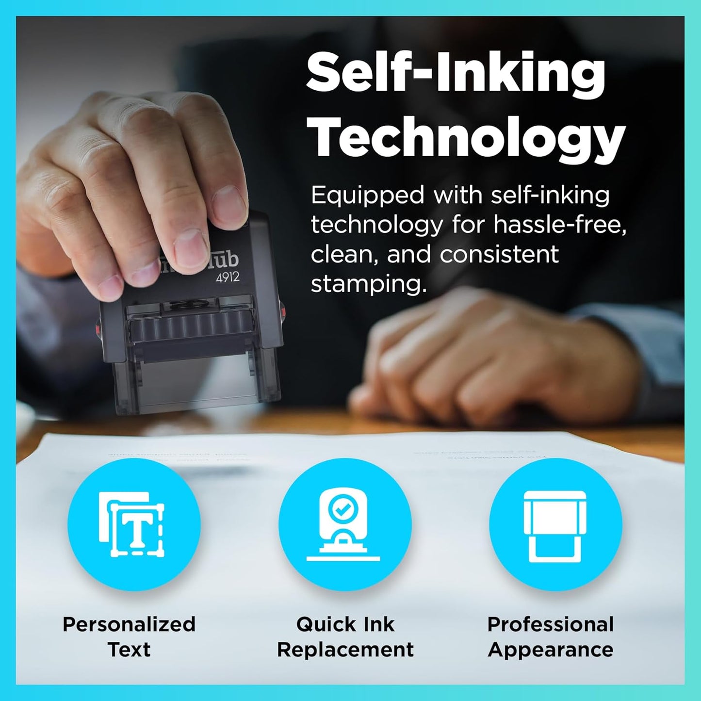 Self Inking Personalized Stamp - Up to 4 Lines, Custom Return Address, Customizable Office Name Rubber - Easy to Change Ink Cartridge, Multiple Ink Color Options - Medium