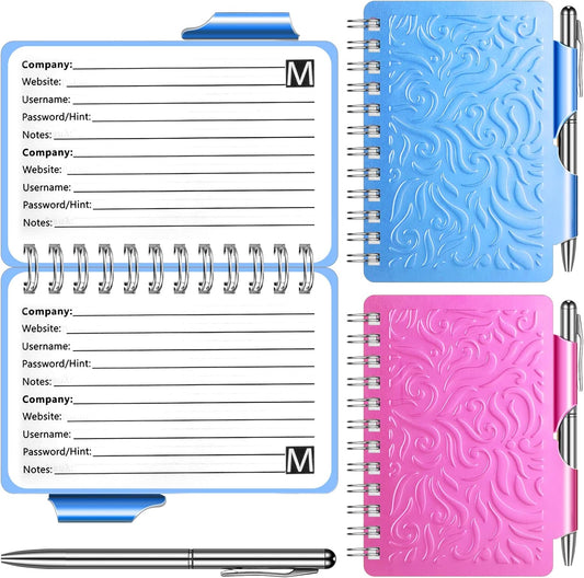 Zonon 2 Pcs Mini Password Book with Alphabetical Tabs Metal Password Keeper Book Portable Organizer Elegant Mandala Pattern Notebook with Pen, Spiral Bound for Information(Blue, Rose Red)