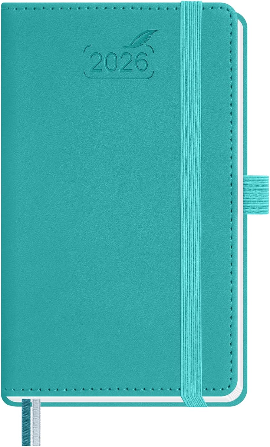 BEZEND Pocket Calendar 2026 Weekly and Monthly (3.5" x 6") Small Daily Planner for Purse (Jan-Dec) with Notes & Expenses, Inner Pocket, Pen Holder, Vegan Leather Hardcover - Turquoise