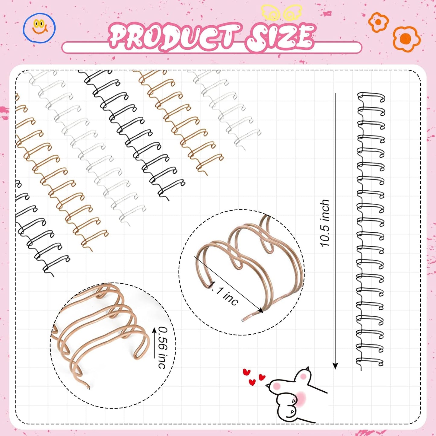 30Pcs Metal Double Loop Binding Wires Double Spiral Binding Ring Coil, 9/16" 23 Holes, 2:1 Pitch Cinch Binding Machine Wire for Teacher Student Document Notebook File Making (Classic Color)