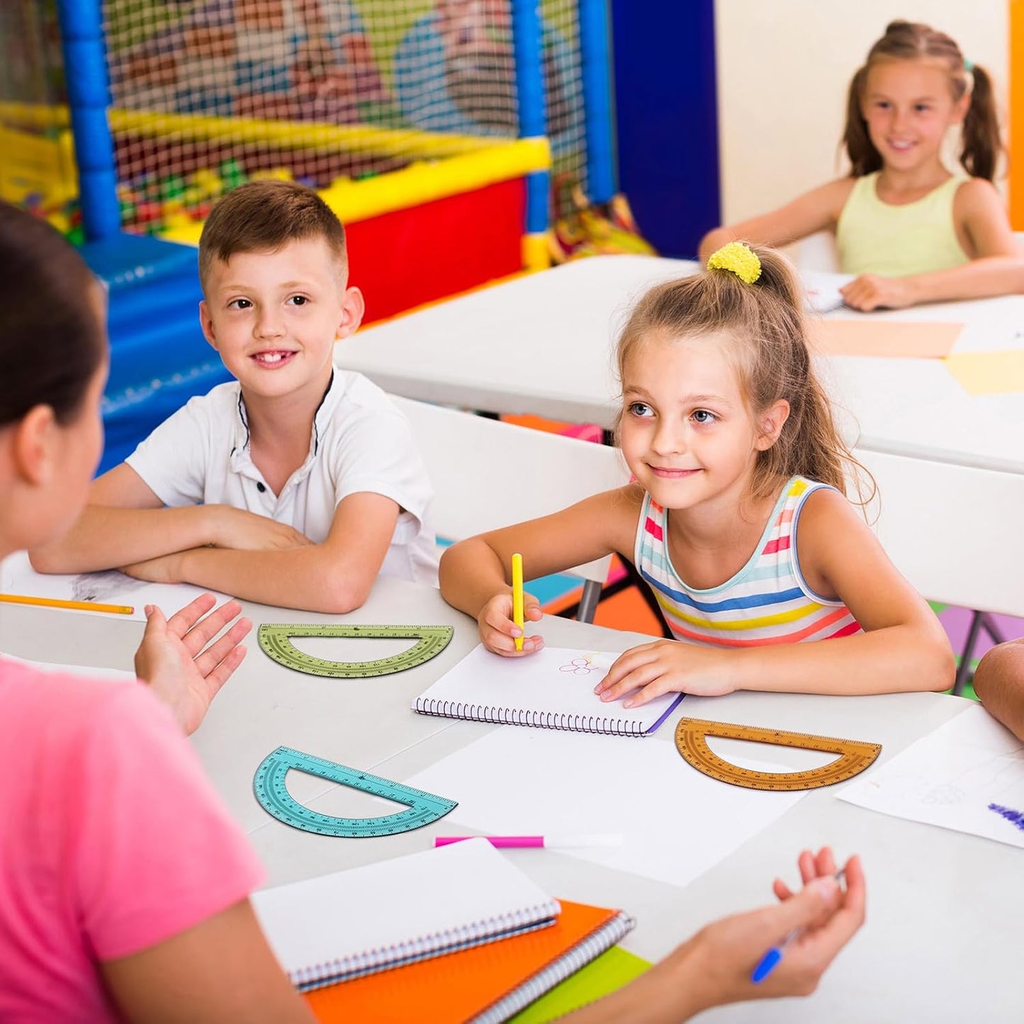 12 Pcs of Colorful Plastic Protractors 180 Degrees 6 Inches Mathematical Protractor Translucent Geometric for Learn Office Measurement Drawing