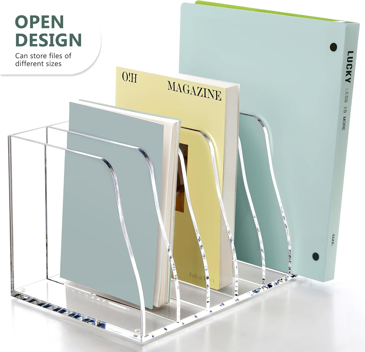 SANRUI Acrylic Magazine File Holder, 6 Vertical Compartments Desk Document Sorter Organizer, Clear Folder Rack Binder Bookstore Workspace Sorters for Office Accessories Organization Storage