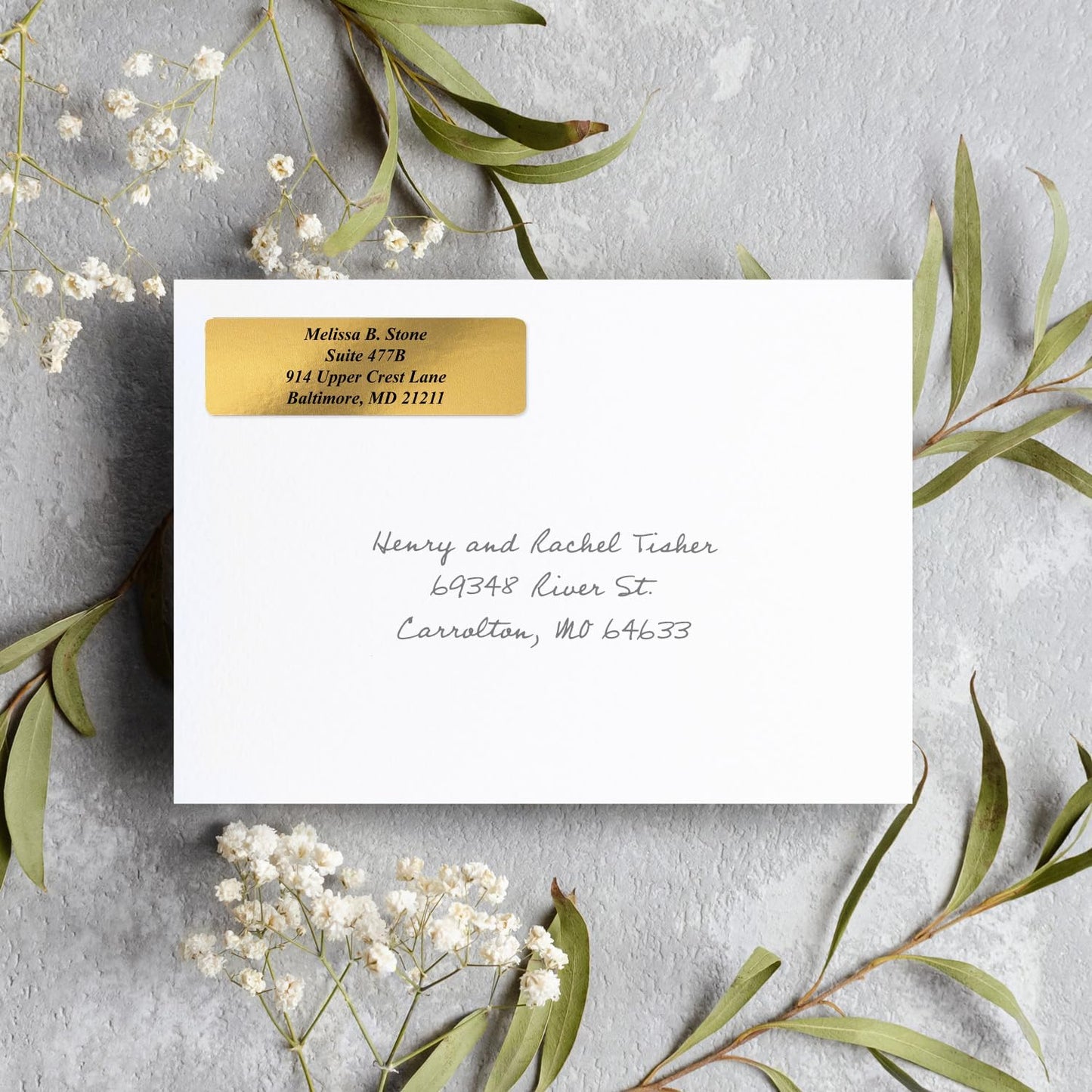 Gold Foil Personalized Return Address Labels Without Dispenser - Roll of 500 Custom Stickers