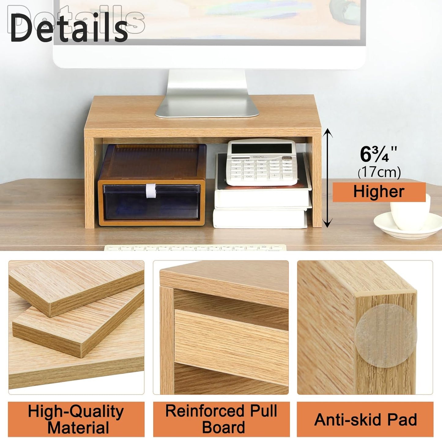 TEAMIX Higher Monitor Stand Riser, Wood Monitor Riser with Storage for Desk Small Monitor Stand TV/Screen/PC/Laptop Riser Computer Stand Desktop Shelf