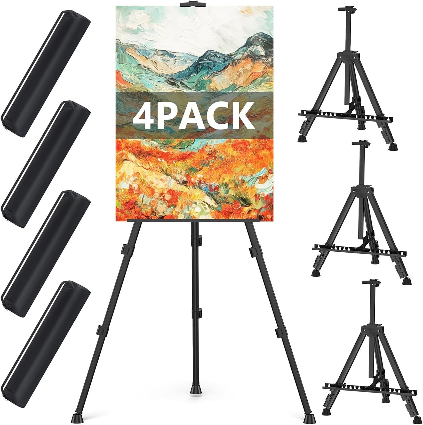 Easel Stand for Sign, Hemndic 66" Easels Stand for Painting Heavy Duty, Portable Travel Easel for Display (4 Pack)