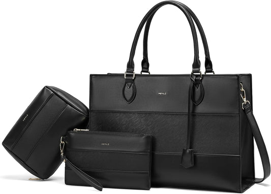 Keyli 3pc Sets Laptop Bag for Women,15.6 Inch Work Tote Bags Waterproof Leather Business Computer Briefcase Shoulder Handbag