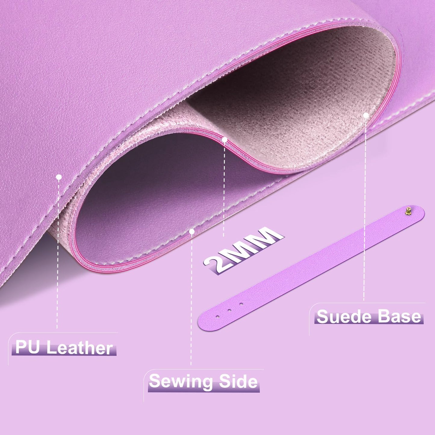 Large Desk Pad 47.2" x 17", Leather Desk Mat Protector, Non-Slip PU Leather Desk Blotter Pad, Large Mouse Keyboard Mat, Waterproof Desk Cover Pad for Office & Home(Lilac)