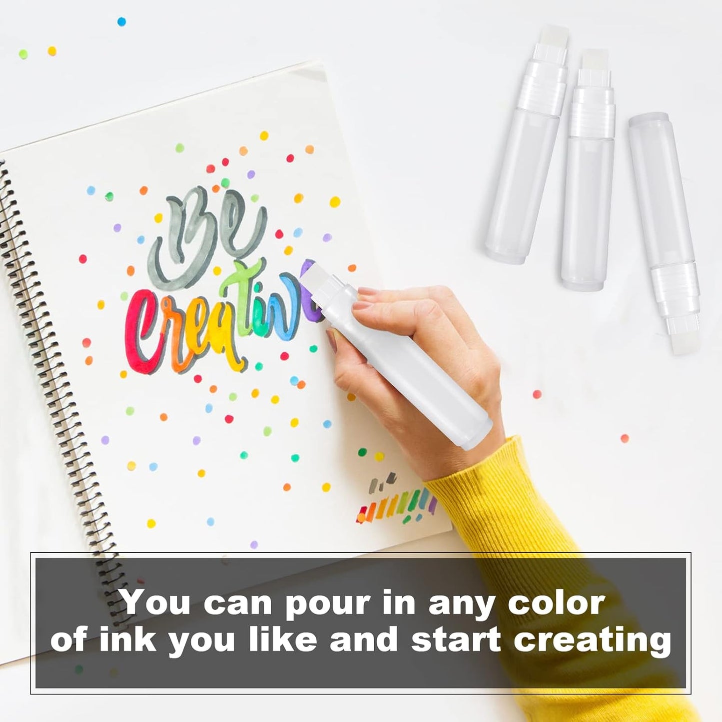 Epakh 4 Pack White Paint Pens Empty Acrylic Permanent Clear White Marker Pen Fine Point Empty Refillable Markers for Rock Painting Wood Ceramic Metallic Graffiti Paper Drawing(15 mm)