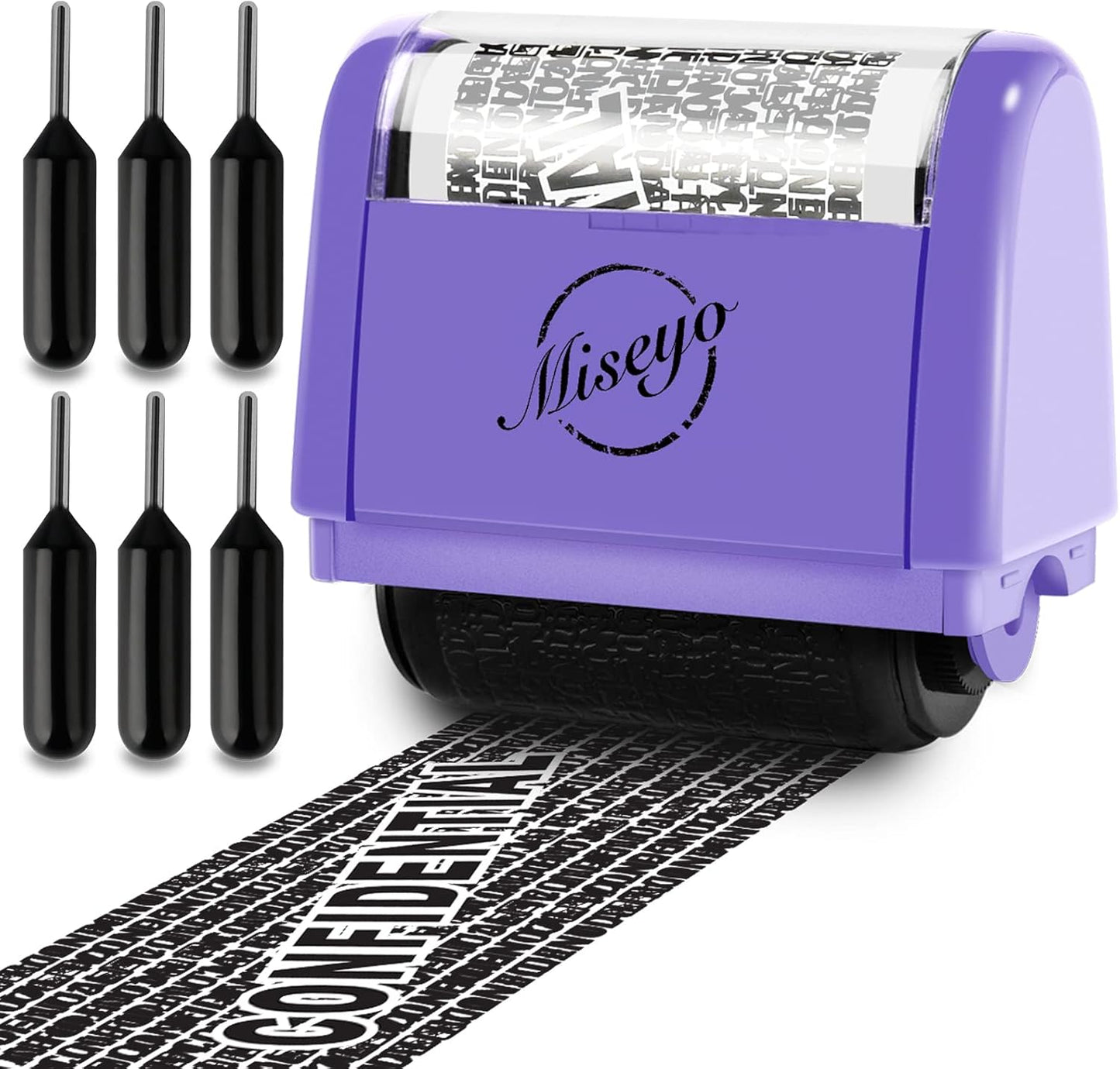 Miseyo Identity Theft Protection Roller Stamp Set - Purple (6 Refill Ink Incleded)