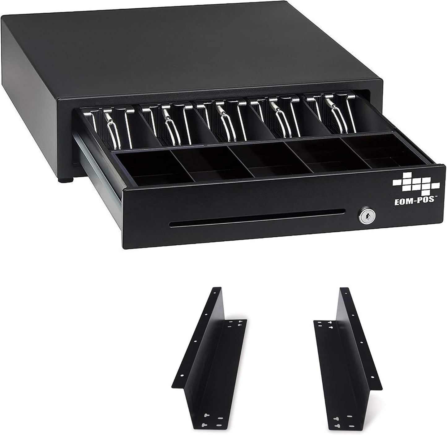 Cash Register Money Drawer + Mounting Brackets for Under Counter Installation. Built in Cable to Connect to Printer. Compatible with Square [Receipt Printer Required](Printer Driven)