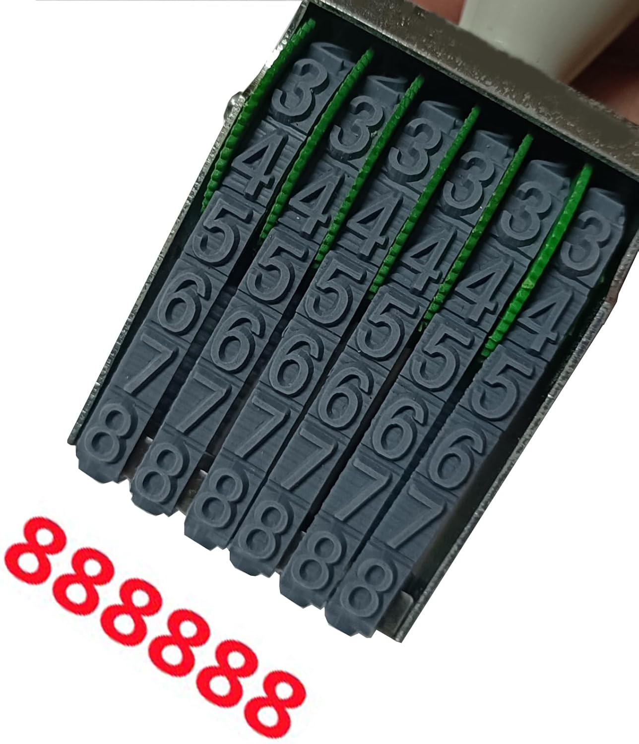 WANLIAN 6-Digit Business Stamp - Customizable 0-9 Numbers & Symbols,numbering Tool for Packaging, Office, Labels, Date, Code (40x7mm Imprint, Gray-Red)