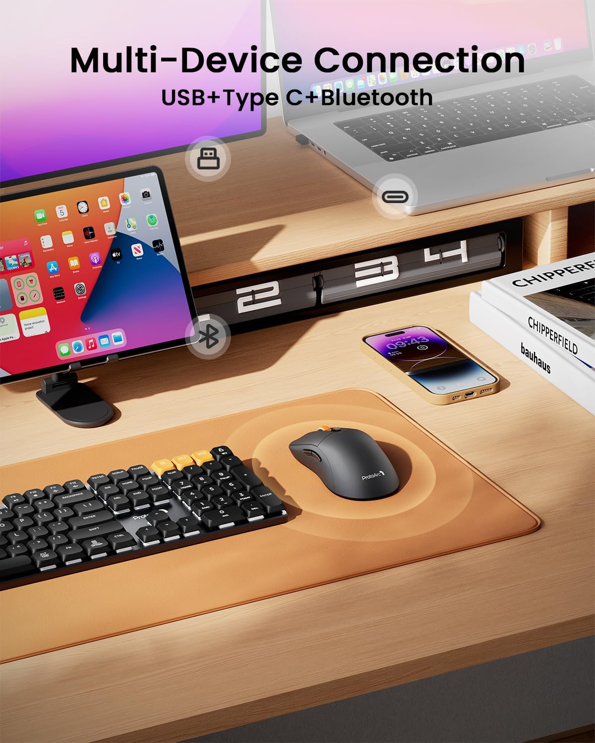 ProtoArc Bluetooth Wireless Mouse, USB C Mouse, EM15 Rechargeable Compact Portable Type C Wireless Mice for Laptop, Tablet, PC, Windows, Mac OS-Gray