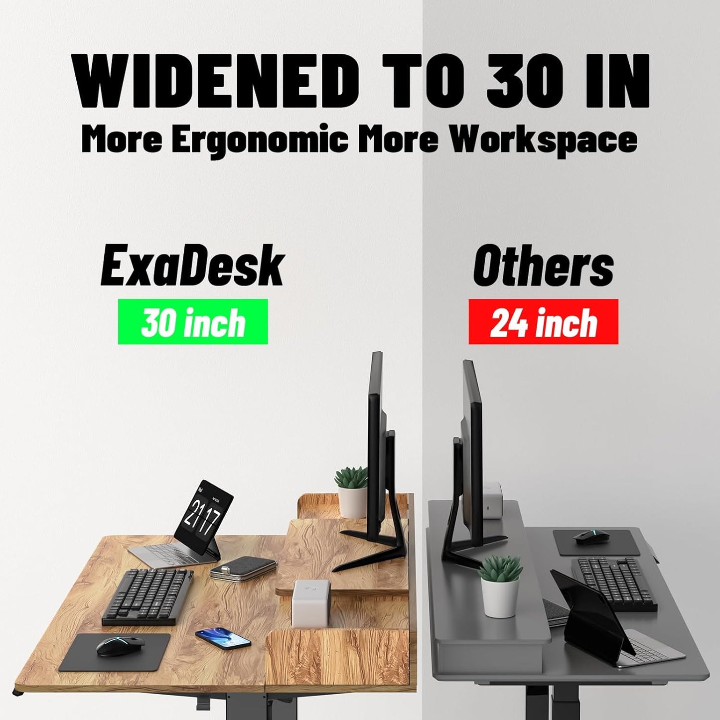 48 x 30 Inch Electric Standing Desk with 2 Drawers, Adjustable Height Widened Stand Up Desk with Storage, Sit to Stand Ergonomic Workstation for Home Office, Light Rustic