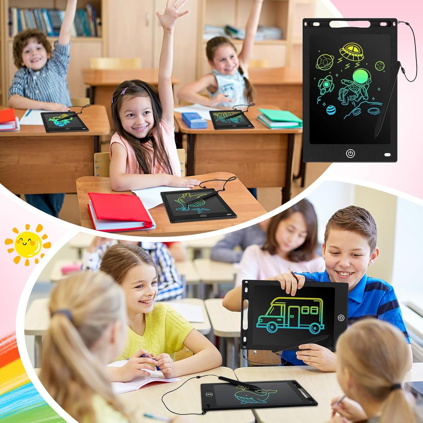 Zonon 4 Pcs LCD Writing Tablet 8.5 Inch Doodle Board Tablet Drawing Gifts LCD Writing Board Electronic Erasable Reusable Colorful Screen Pad(Black)