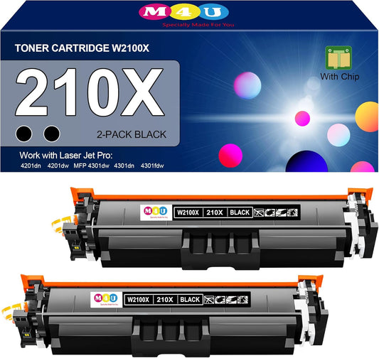 210X Black Toner Cartridges High Yield(with Chip) Replacement for 210A 210X W2100X Toner Cartridge, Fitting for Color Pro MFP 4301fdw 4301dn 4301dw, Pro 4201dw 4201dn(2 Pack Black)