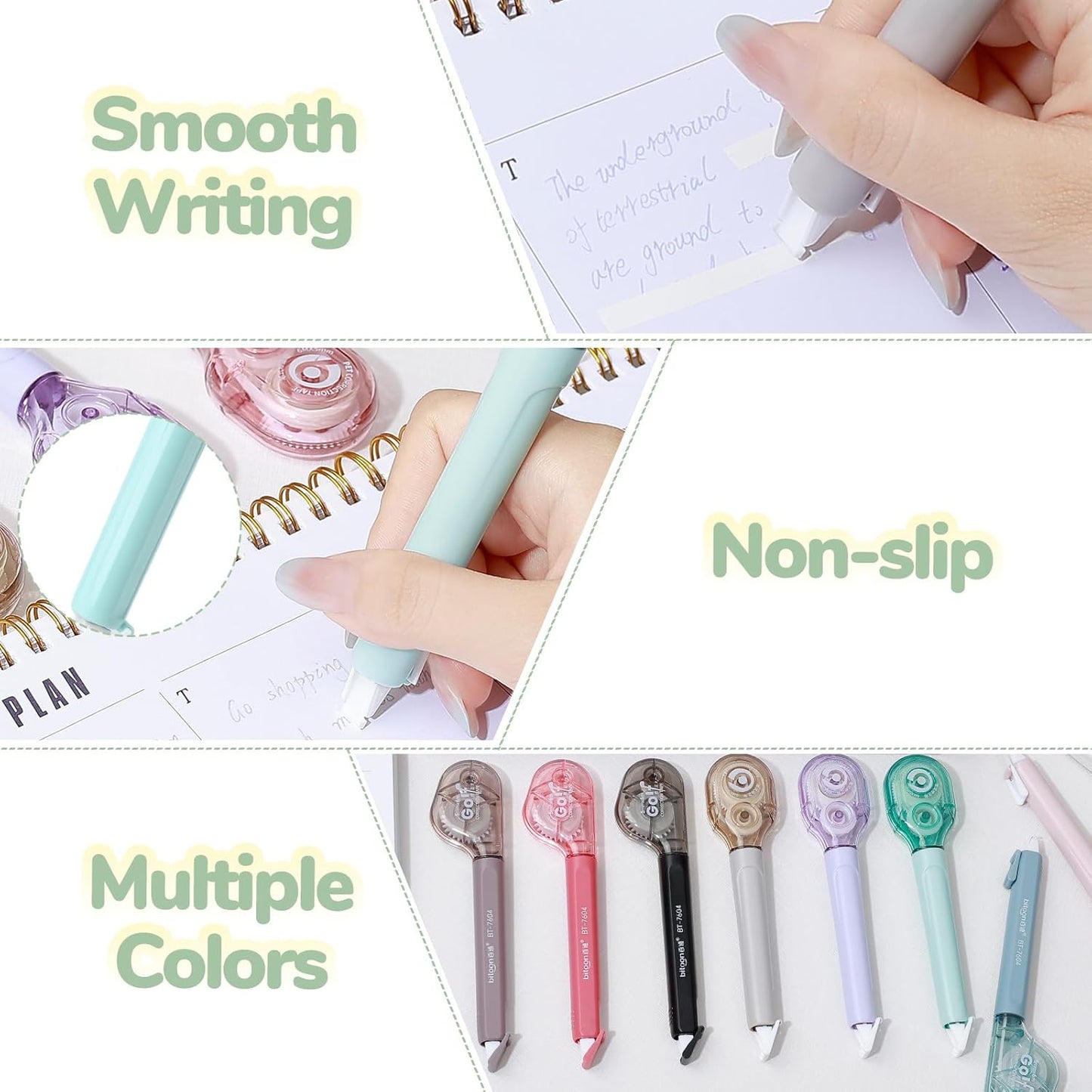 Temiary 4 Pcs White Correction Tape Pens, 6M/256" x 0.2" Smooth Pull Out Tape Pen, Easy to Use Applicator for Instant Corrections Back to School Office Supplies (Morandi)