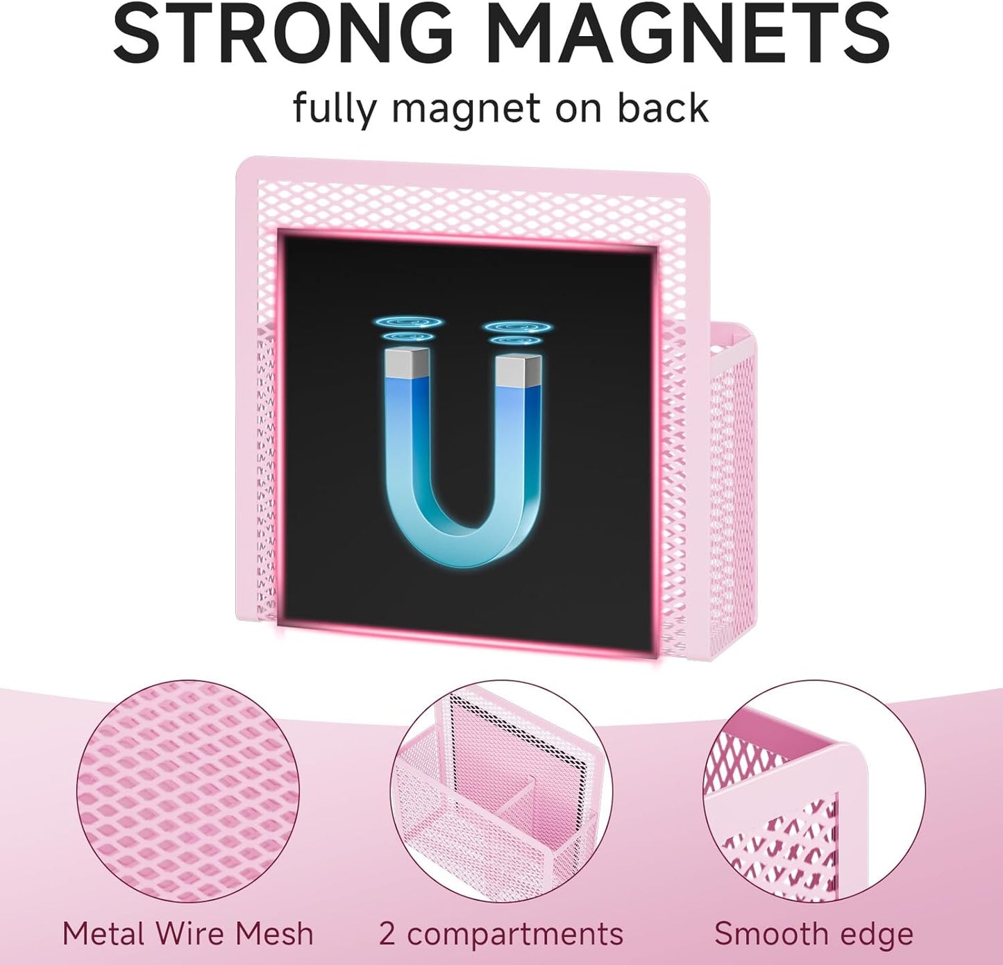 Magnetic Dry Erase Marker Holder, Mesh Pen Holder for Whiteboard，Magnet Pencil Organizer Storage for Refrigerator Locker Accessories Organizer for Home, School and Office(Pink)