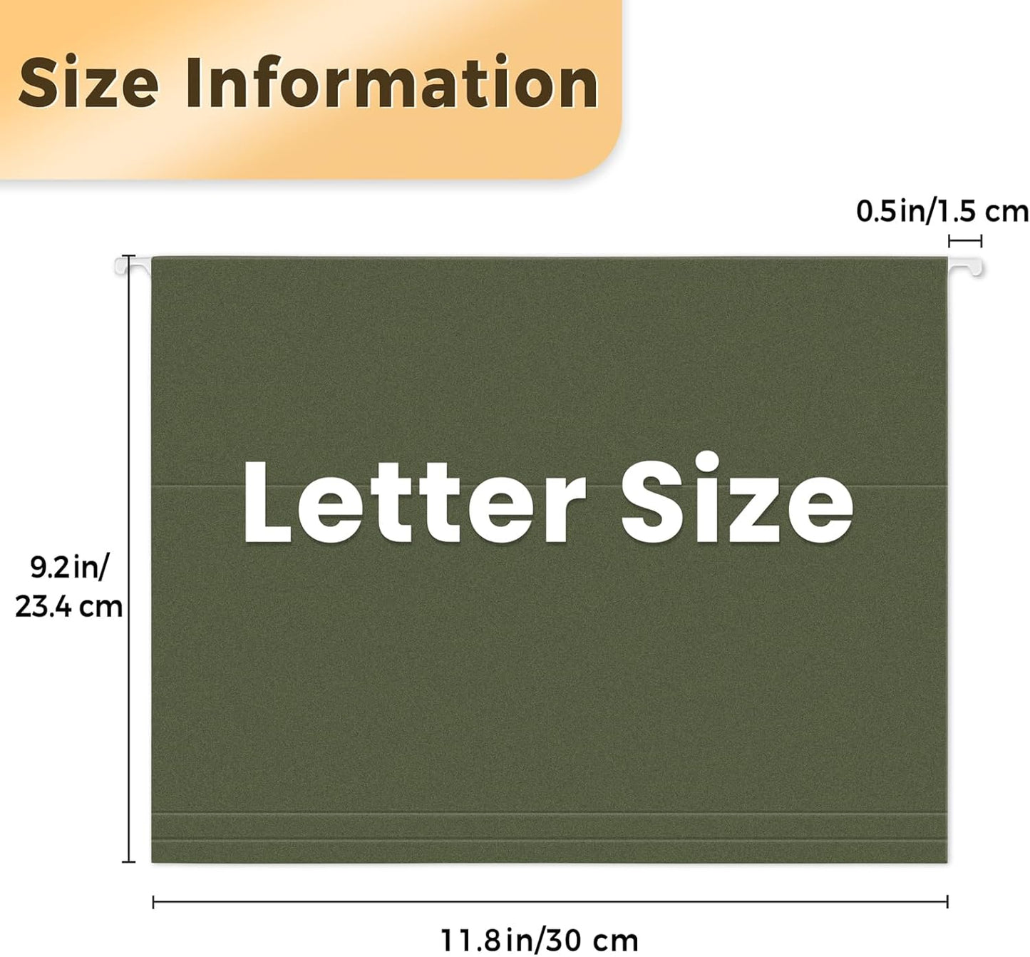 SUNEE Hanging File Folders, 25 Pack Reinforced Hang Folders Letter Size, Adjustable 1/5-Cut Tabs, Designed for Bulky Files, Filing Cabinet, Standard Green
