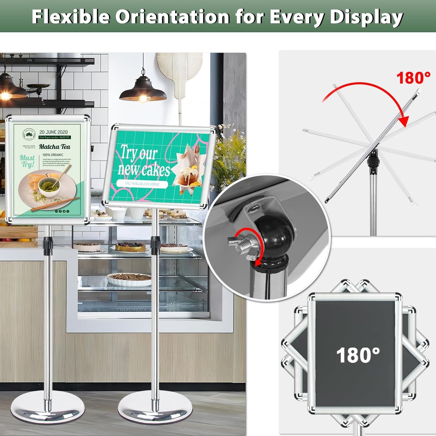 Poster Stand Holder Adjustable Pedestal Floor Standing Sign Holder Vertical and Horizontal View Sign Display, Aluminum Snap Open Frame with Safety Corner (Sliver-8.5x11)
