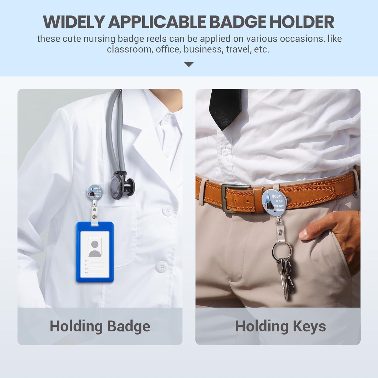 Badge Reel, Retractable Badge Clip for Nurse, Funny Badge Holder, Help is On The Way Dear Badge Reels, Retractable Lanyard for ID Badges, Mrs. Doubtfire Name Badge, Cute Nursing Gifts