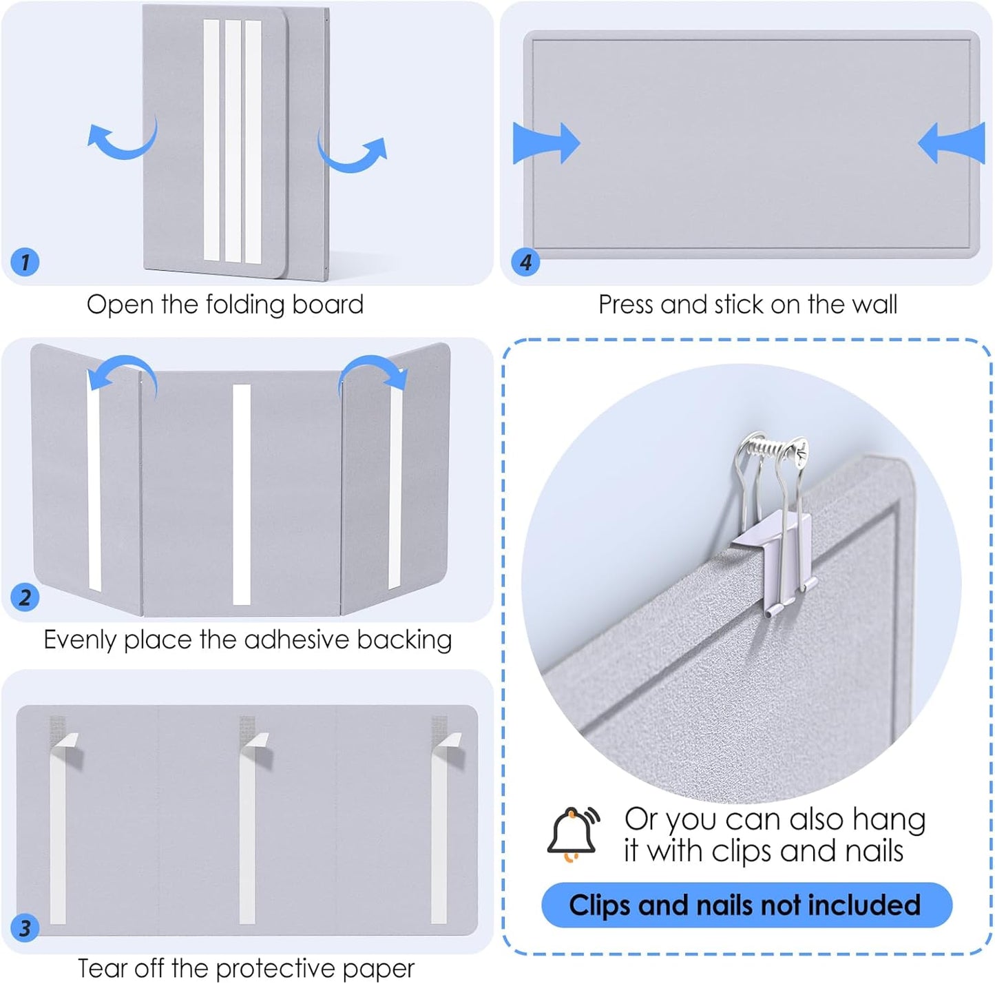 MaxGear Bulletin Board 35" x 17.5", Foldable Small Felt Board Vision Board Supplies, Cork Board for Office, Home, School, Pin Boards for Walls Decorative Picture Framed Display Board Gray