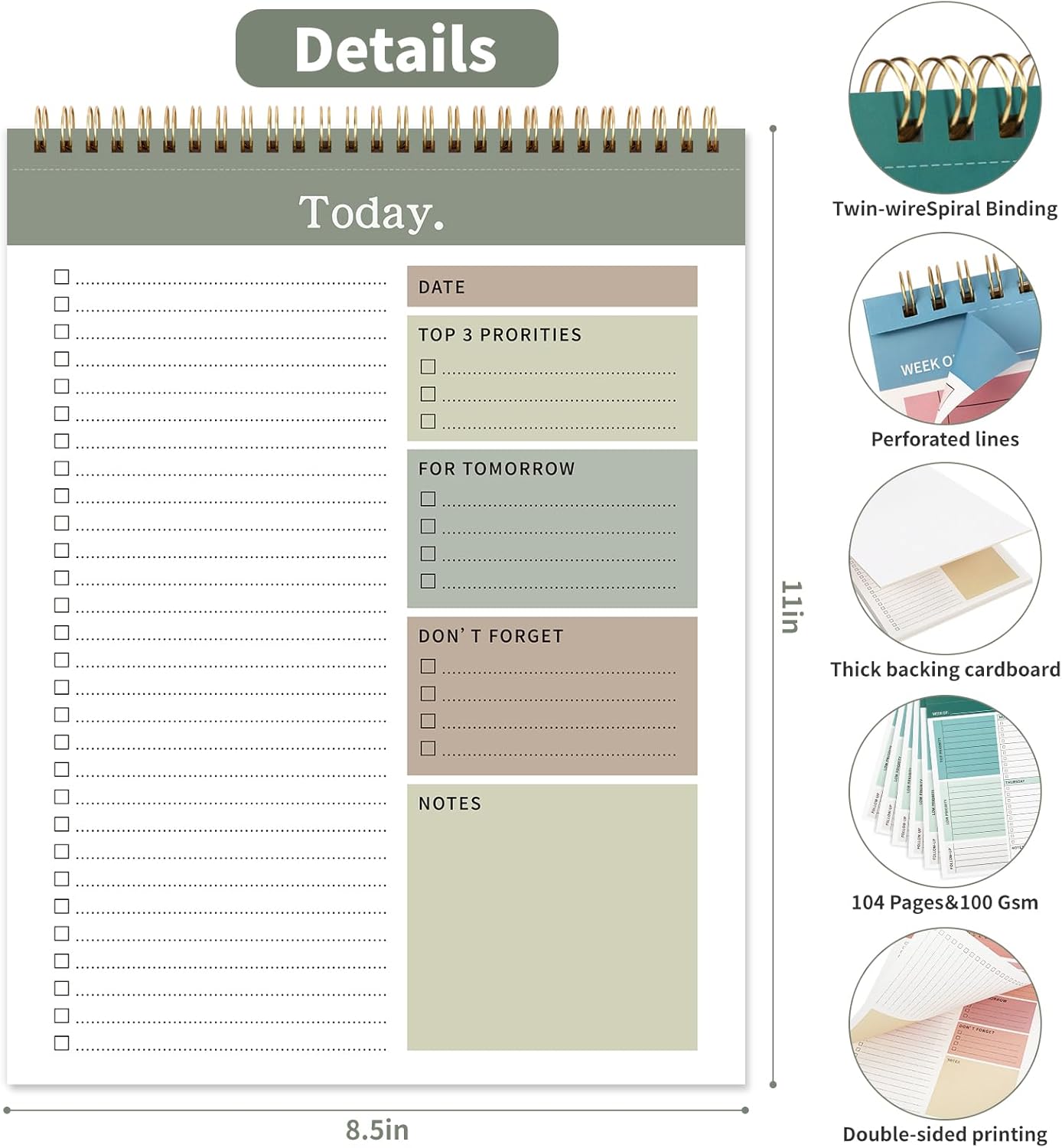 To Do List Notepad, 52 Undated Sheets （8.5"×11"）Duplex-printed Daily Planner For Work Home School Office Desk Accessories Supplies & Goal Setting Tasks -Green