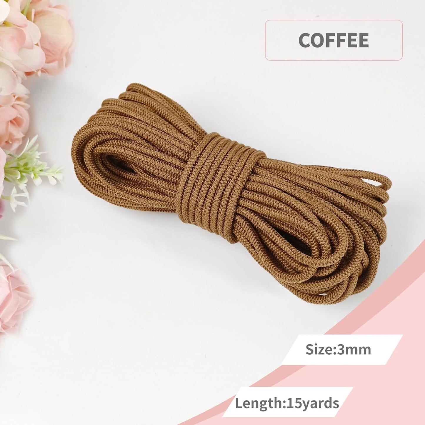 3mm Brown Elastic Cord 45ft - Strong No-Slip Bungee String for Crafts, DIY Projects, Kayak Tie Downs, Camping Gear, Sports Gear, DIY Crafts, Hair Bands, Sewing & Shoe Laces