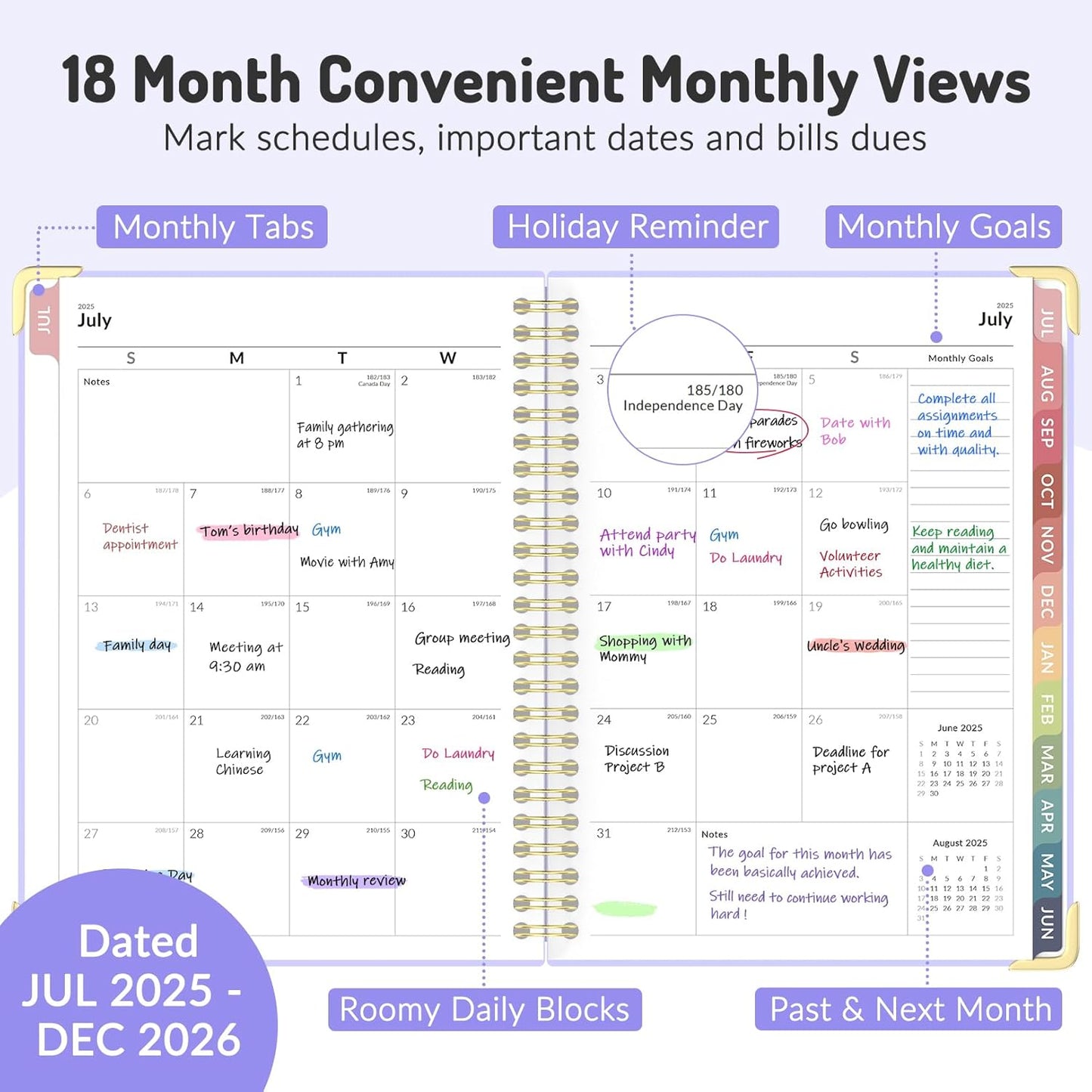 Jul 2025 - Dec 2026 Planner, Forvencer Academic Planner 2025-2026, 18 Month Daily Planner, 6" x 8", Weekly & Monthly Agenda Book, Hardcover Calendar Book, School Supplies for Student Teacher, Marble