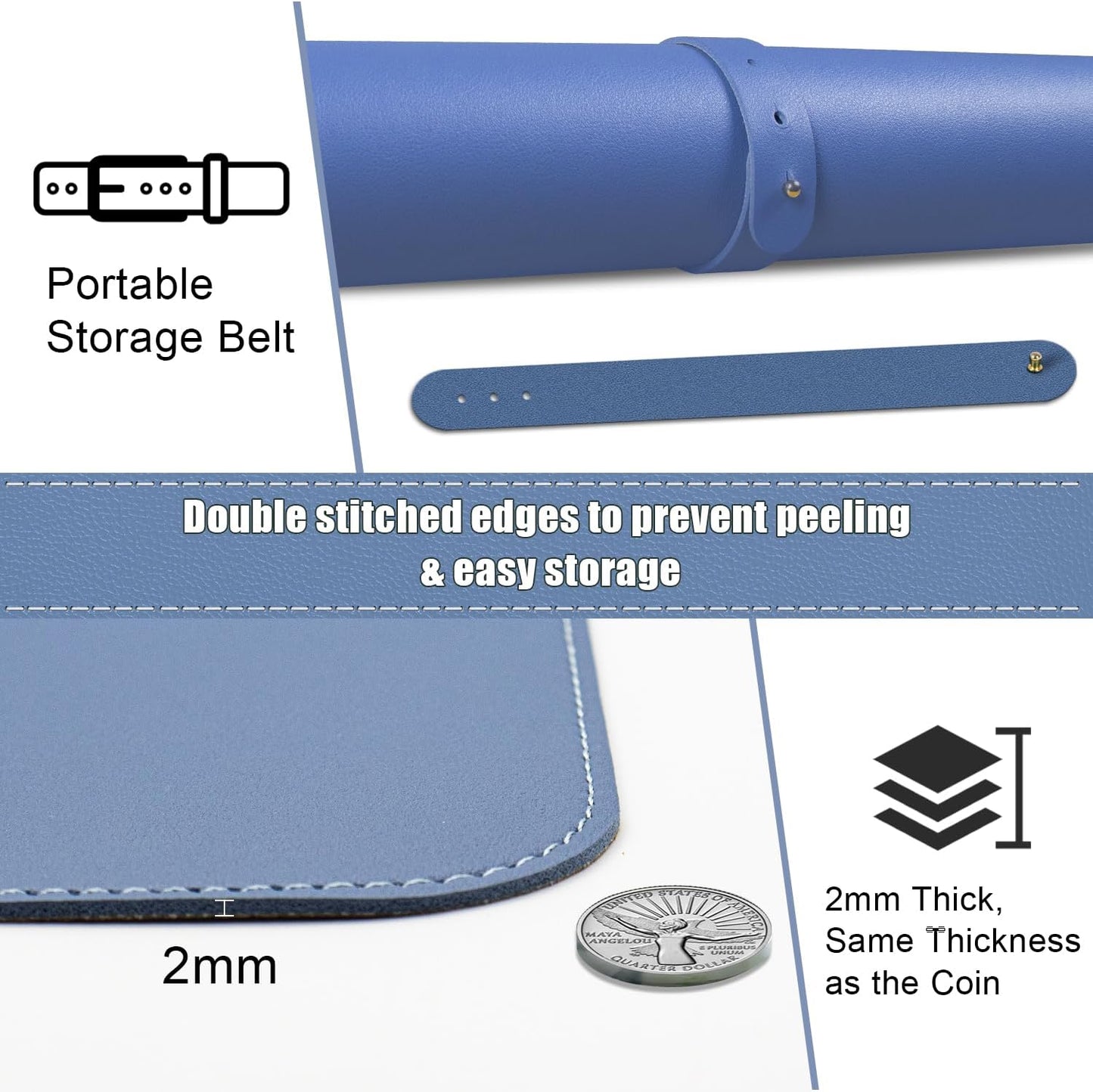 Large PU Leather Desk Pad Protector, Non-Slip Computer Mat, 55'' x 17'' Office Mat for Home & Office, Laptop Blotter Pad for Mouse and Keyboard, Lake Blue