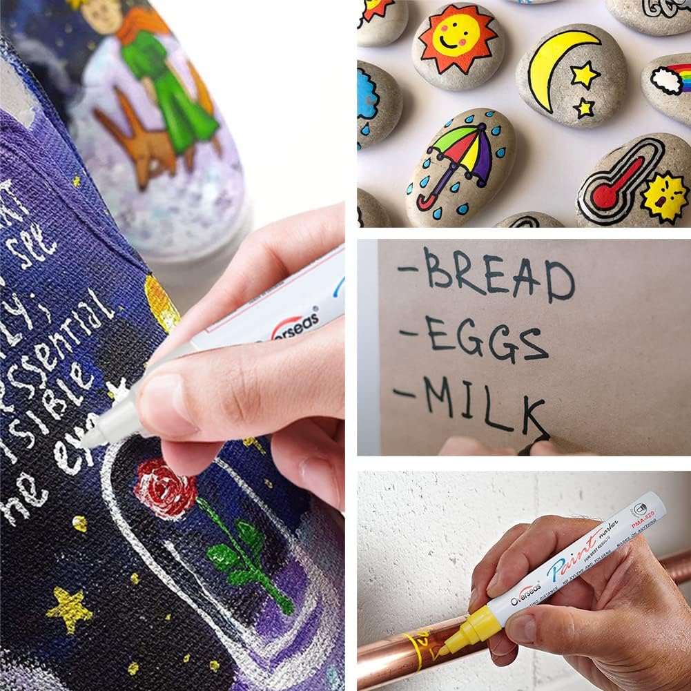 Paint Pens Paint Markers - Silver Permanent Markers 8 Pack, Oil Based Waterproof Quick Dry Medium Tip Marker Pen for Metal, Wood, Fabric, Plastic, Rock, Stone, Mugs, Canvas, Glass, Art Craft