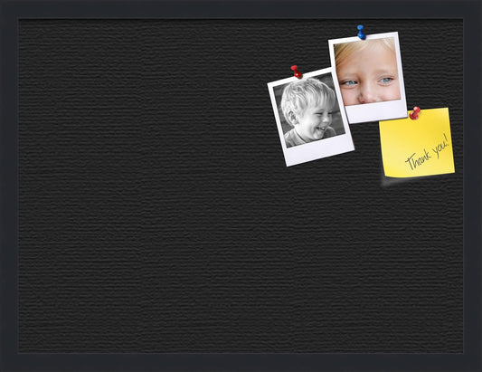 PinPix 24x18 Inch Cork Bulletin Board. This Decorative Framed Pin Board Comes with Solid Black Design and a Satin Black Frame. Ideal for Home Office Decor or Message Board (PinPix-622)