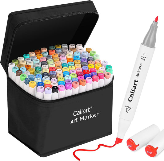 Caliart 121 Colors Dual Tip Art Markers Sketch Pens, Easter Basket Stuffers for Kids Teens Toddler, Permanent Alcohol Based Markers for Adult Book Eggs Decorations Gift Drawing Supplies Kit