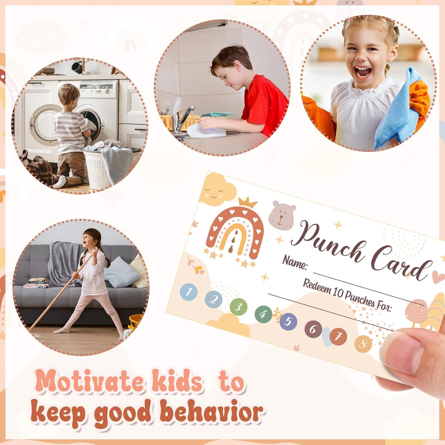 Fumete 400 Pcs Punch Cards for Classroom Reward Cards Behavior Incentive Loyalty Awards for Kids Students Teachers School Business, 8 Styles, 3.5 x 2 in(10 Boho Punches Style)