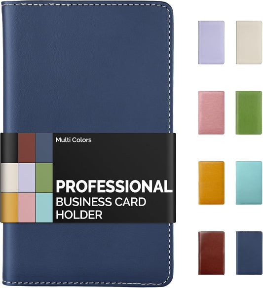 Sooez Leather Professional Business Card Book Holder Organizer, 240 Capacity Credit Card Booklet, PU Name Cards Holder Storage File for Men Women, Blue