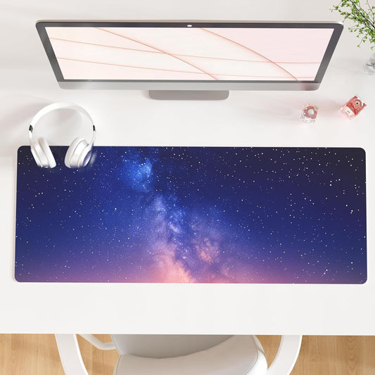 QIYI Desk Pad, Galaxy PU Leather Desk Blotter Protector, Waterproof Computer Desk Mat, Keyboard Mouse Pads, Non Slip Base Home & Office Accessories, Extended Large Size 31.5" x 11.8" - Starry Sky