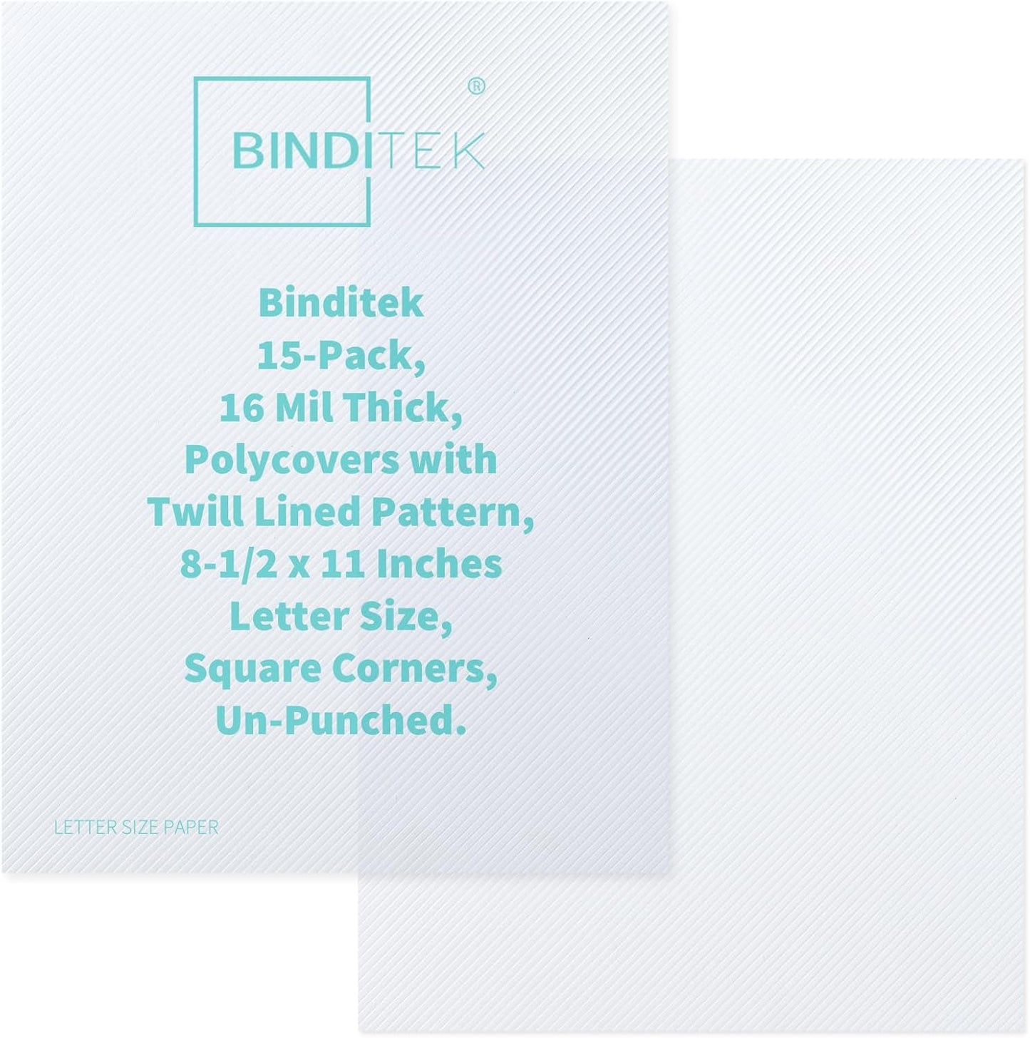Binditek 15 Pack 16 Mil Heavyweight Binding Presentation Covers, Polycovers with Lined Pattern, 8-1/2 x 11",Letter Size, Square Corners, Un-Punched, Office Supplies