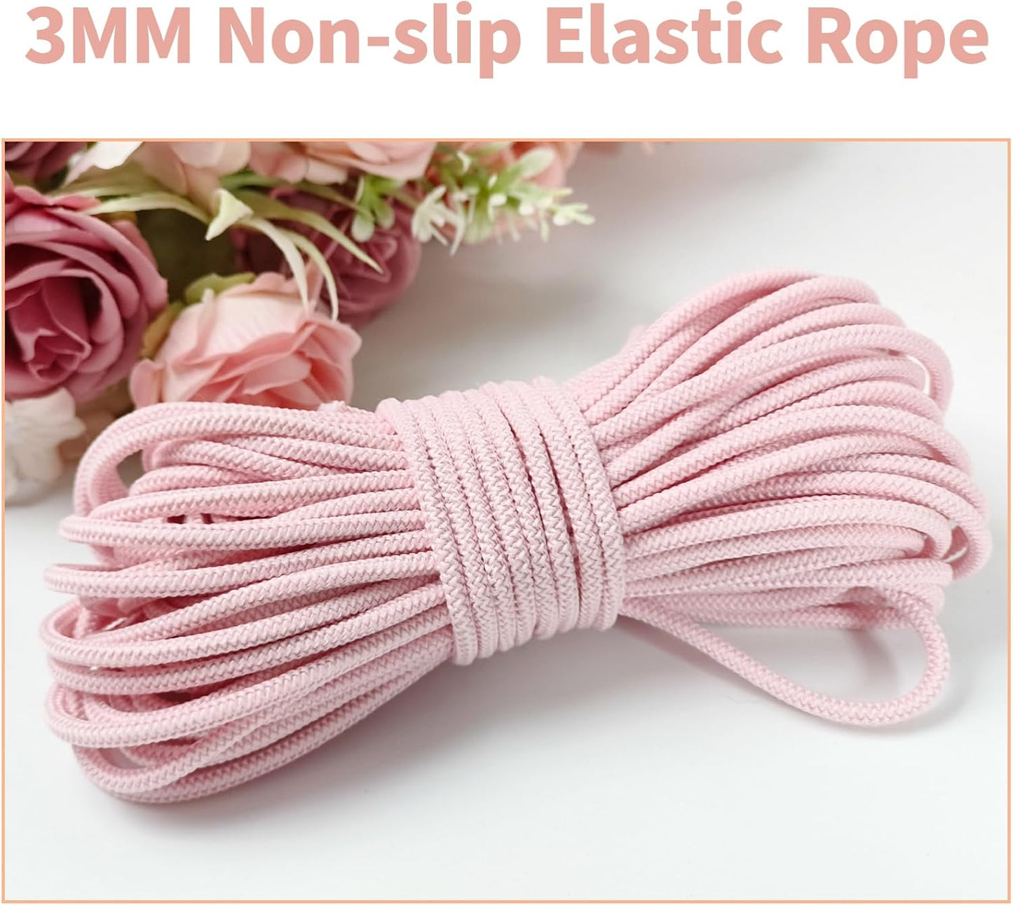 3mm Pink Elastic Cord 45ft - 1/8 inch Strong No-Slip Bungee String for Crafts, DIY Projects, Kayak Tie Downs, Camping Gear, Sports Gear, DIY Crafts, Hair Bands, Apparel Making & Shoe Laces