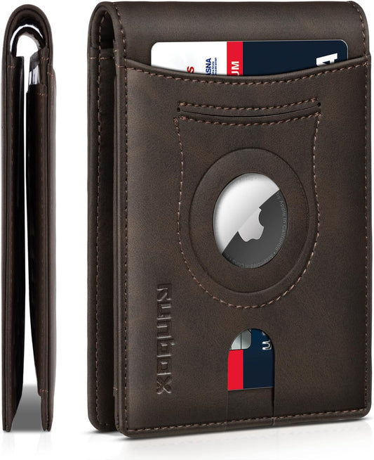 RUNBOX AirTag-Wallet-Mens-Slim-RFID Blocking Wallets Leather with Bill Compartment Air Tag Bifold Card Holder Wallet Gifts for Men Dad