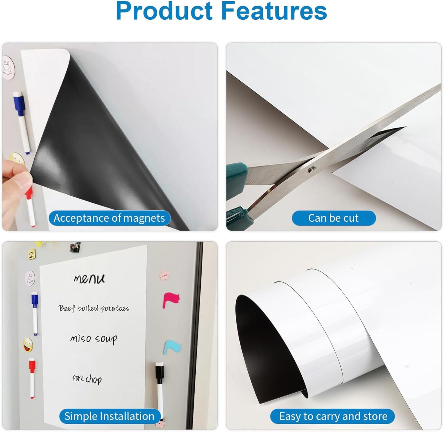 Magnetic Fridge White Board Paper, 36" x 48" Large Dry Erase Board Sheet for Organizer and Planner, Kitchen Refrigerator Whiteboard for Family to-do List, Includes Markers and Eraser