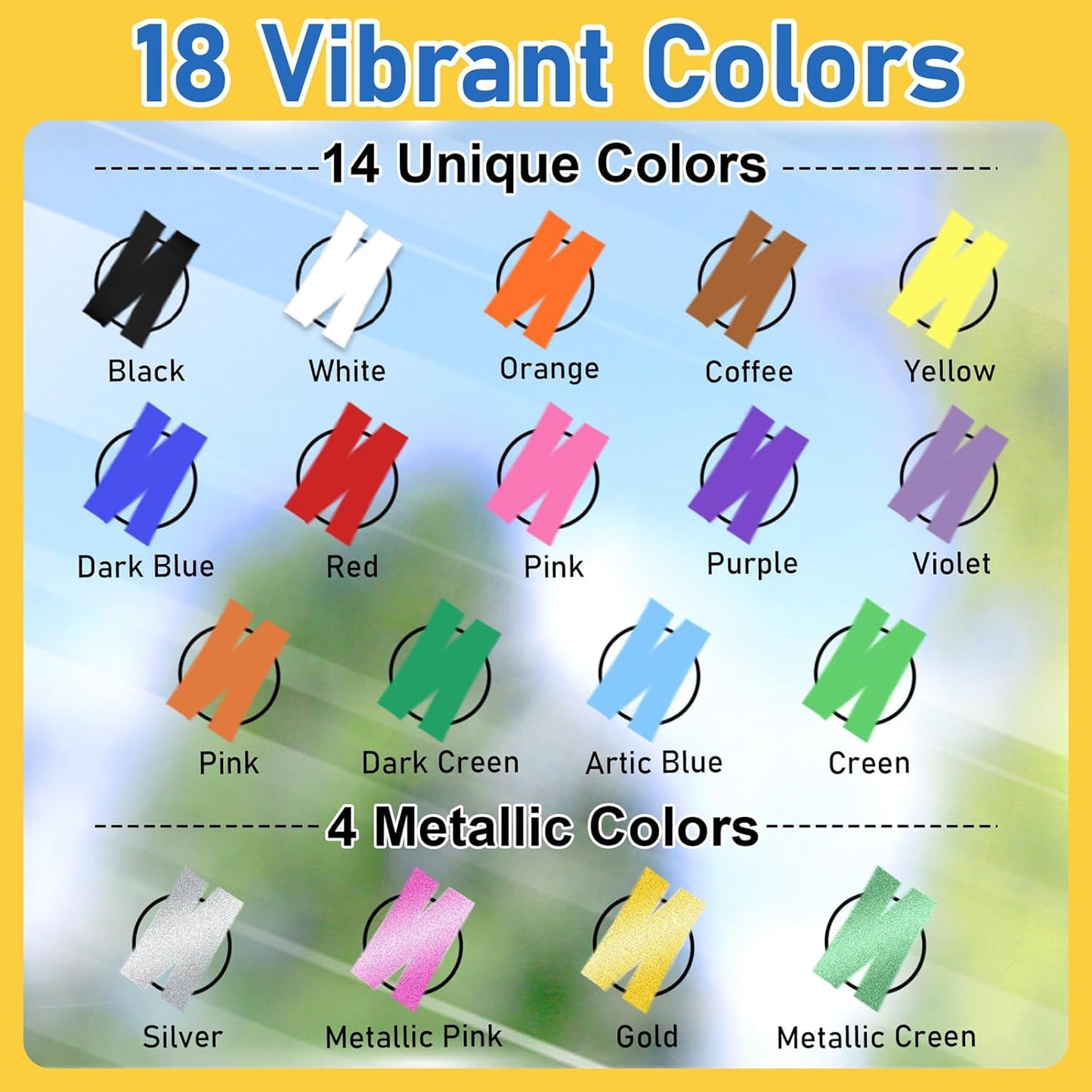 GOTIDEAL Window Markers for Glass Washable,Jumbo Chalk Markers for Blackboard,Car Marker for Auto,Chalkboard,Glass,Mirror,Calendar,School Painting,18 Colors Car Paint Pens with Metallic Colors(10mm)