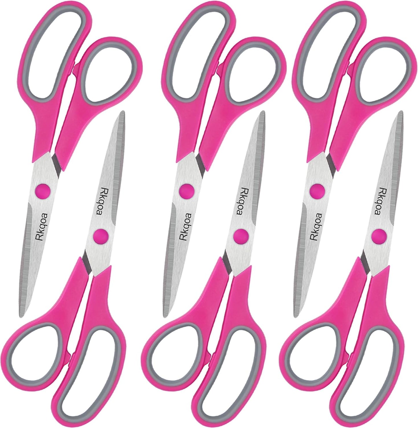 Pink Scissors Pack, Rkqoa 8" All Purpose Scissor - High Performance and Designed for Everyday use, Stainless Steel Shears Set with Comfort Grip, Right/Left Handed
