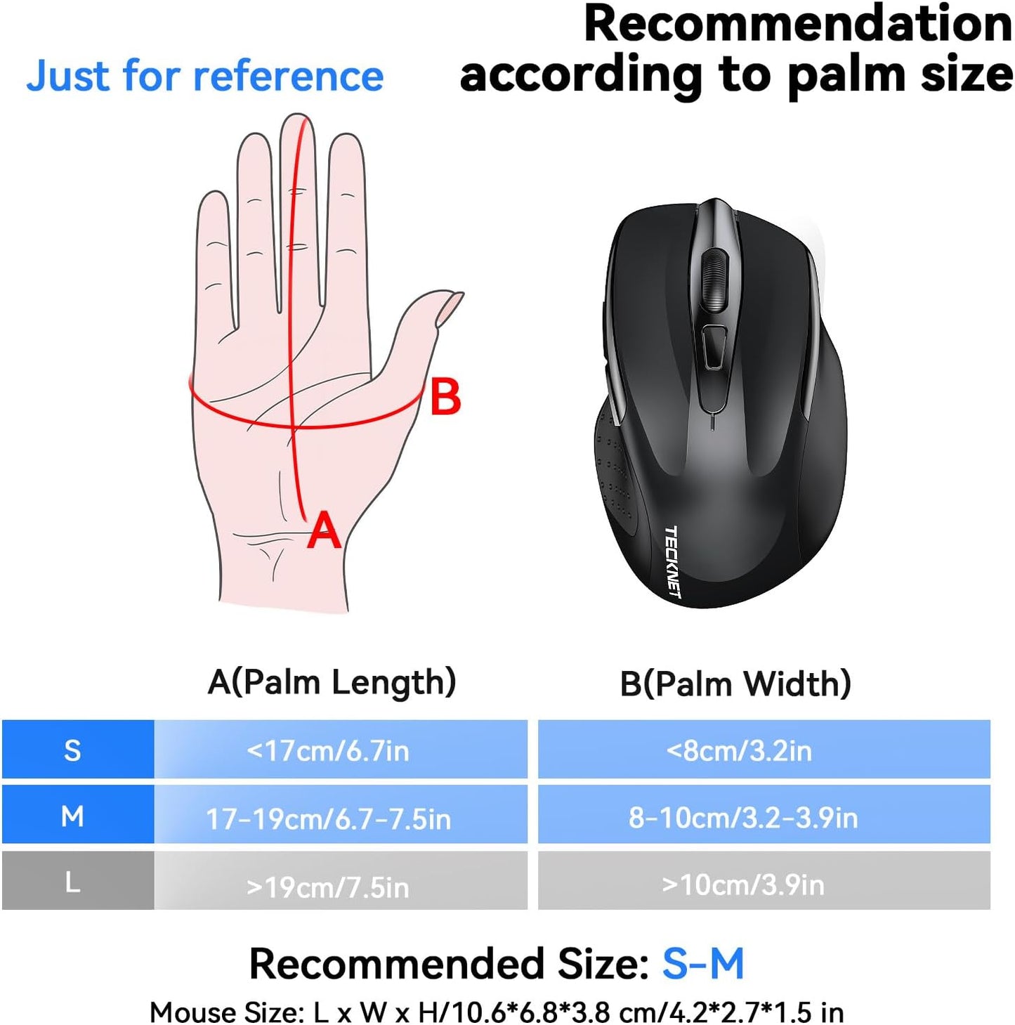 TECKNET Wireless Mouse (BT5.0/3.0 & 2.4G) Rechargeable 4800 DPI Silent USB A & Bluetooth Mouse 6 Buttons, Wide Compatibility - Black