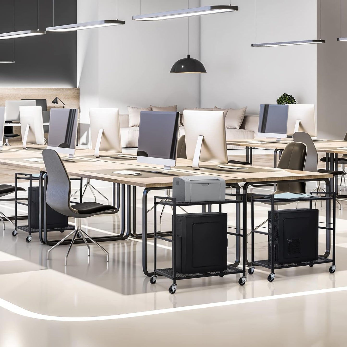 YBING Computer Tower Stand, PC Tower Stand Metal Mobile CPU Holder Stand Cart with Caster Wheels 2 Tier Rolling Printer Cart Under Desk for Fax Home Office Black