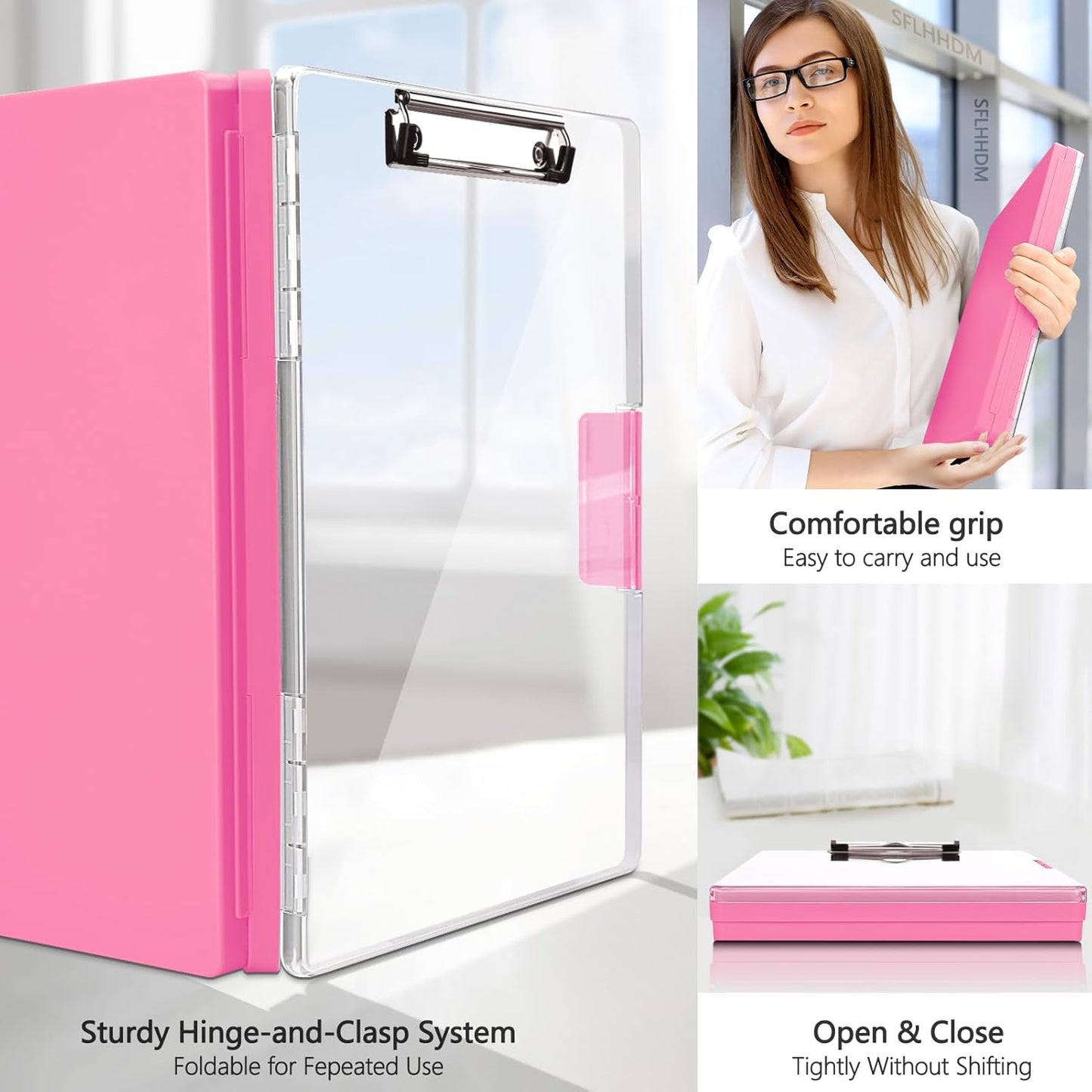 Clipboard with Storage,Heavy Duty Clip Boards 8.5x11 with 2 Storage Case,Clear Visible Top Panel Storage Clipboards,Side Opening Clip Boards,Nursing Clipboard Folder Case for Office Supplies-Pink