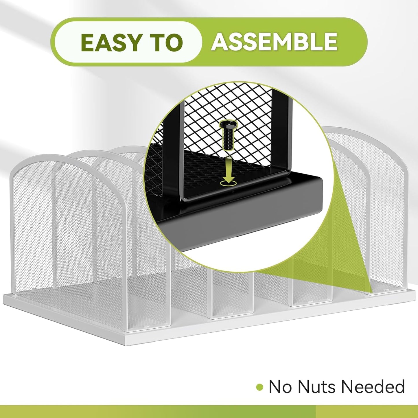 Desk File Organizer Vertical 7 Sections Mesh File Sorter Paper Storage Organizer for Desk, Office Organization File Holder Rack, White