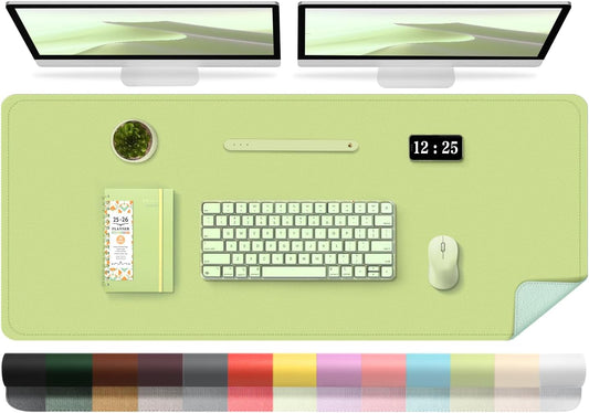 Large Desk Pad 47.2" x 17", Leather Desk Mat Protector, Non-Slip PU Leather Desk Blotter Pad, Large Mouse Keyboard Mat, Waterproof Desk Cover Pad for Office & Home(Matcha Green)