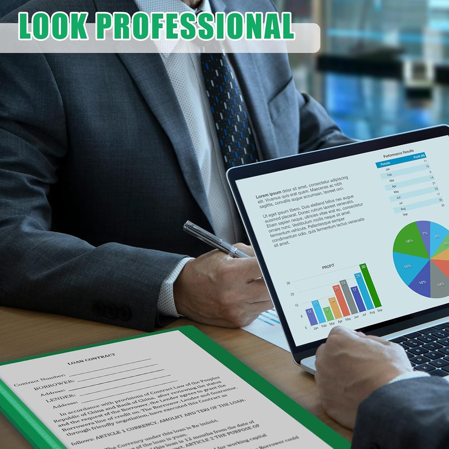 Teling 100 Pcs Plastic Report Covers with 3 Prong Fasteners 11.42 x 9.45 Inch Clear Front Report Covers Bulk Presentation Folders for School Document(Green)