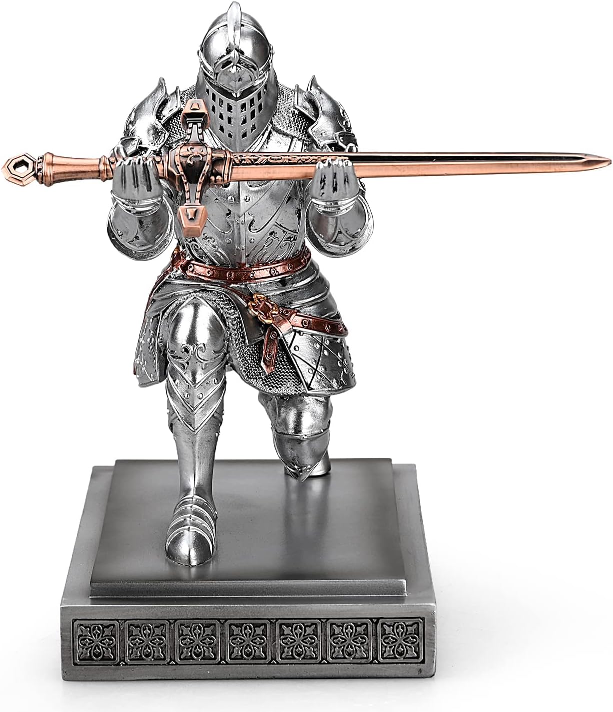 King's Guard Knight Pen Holder Pen Stand Desk Organizers and Accessories Resin Pencil Holder as Gift for Office and Home (Silver)