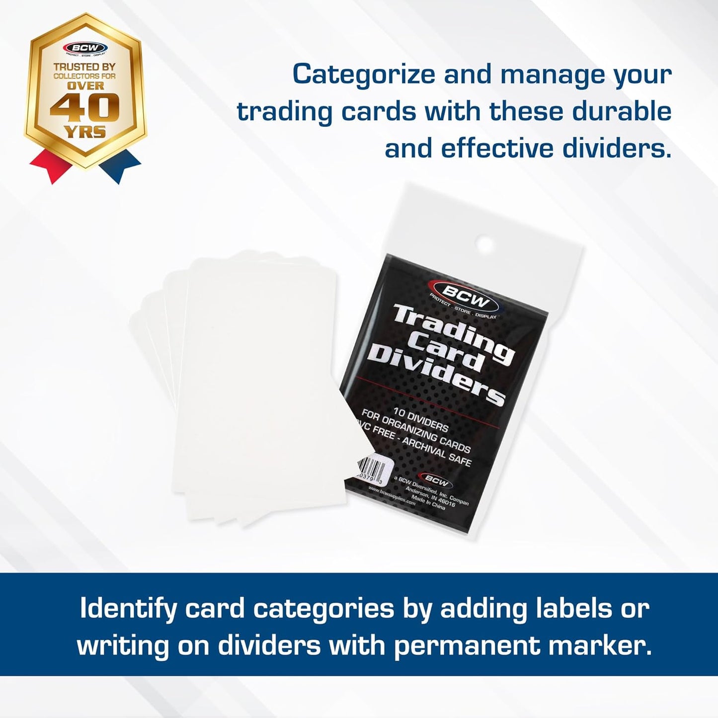 BCW Trading Card Dividers (50 Pack) | Archival Quality with Write-On Tabs | Fits 3200 & 5000 Super Monster Trading Card Storage Boxes